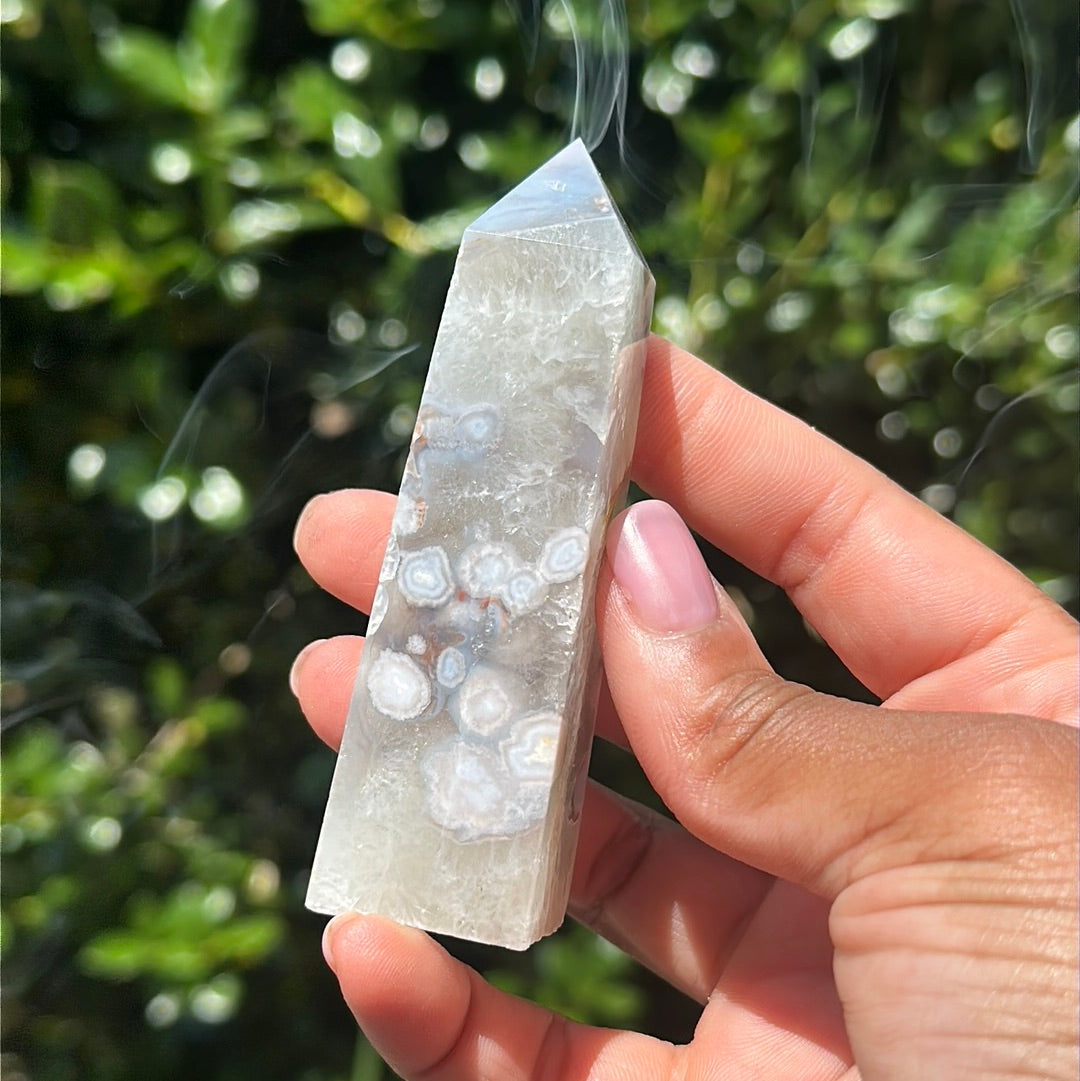 Blue Flower Agate Tower
