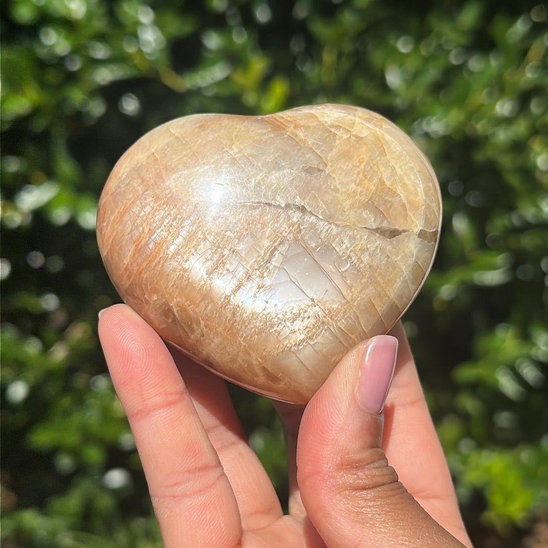 Peach Moonstone Heart Palm