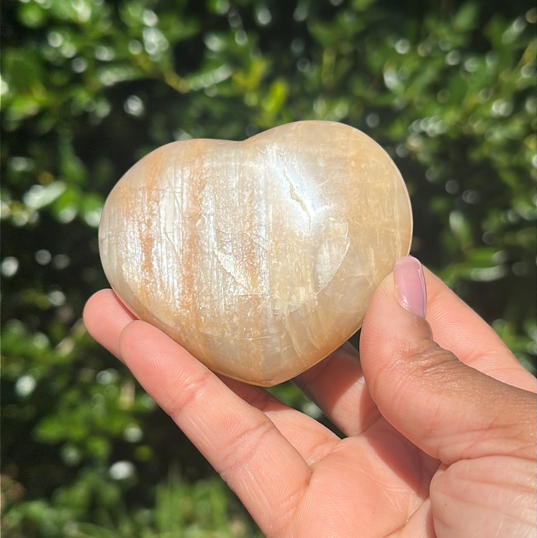 Peach Moonstone Heart Palm