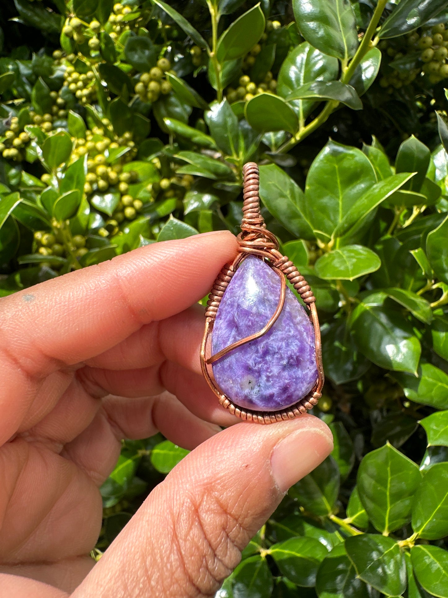 Charoite Cooper Wrapped Pendants