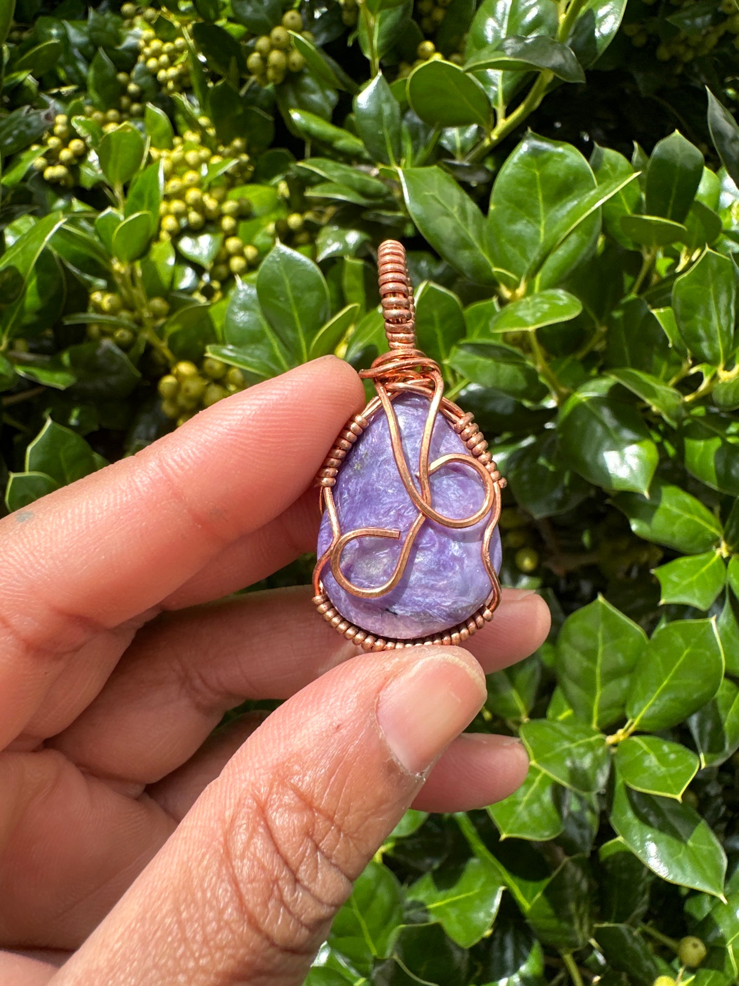 Charoite Cooper Wrapped Pendants