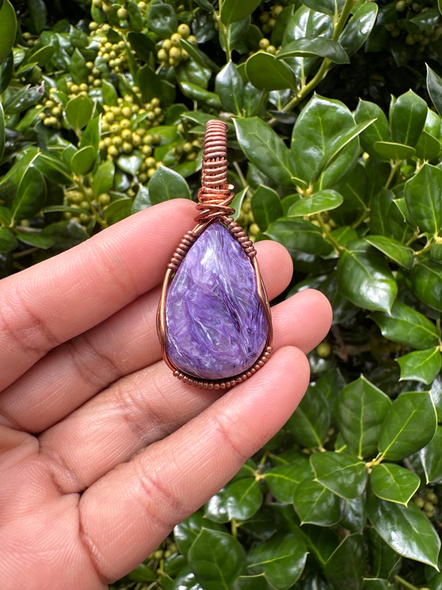 Charoite Cooper Wrapped Pendants